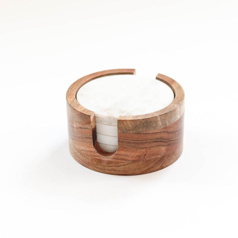 Marble + Wood Coaster Set