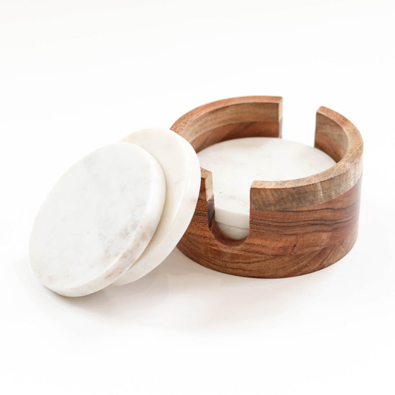 Marble + Wood Coaster Set